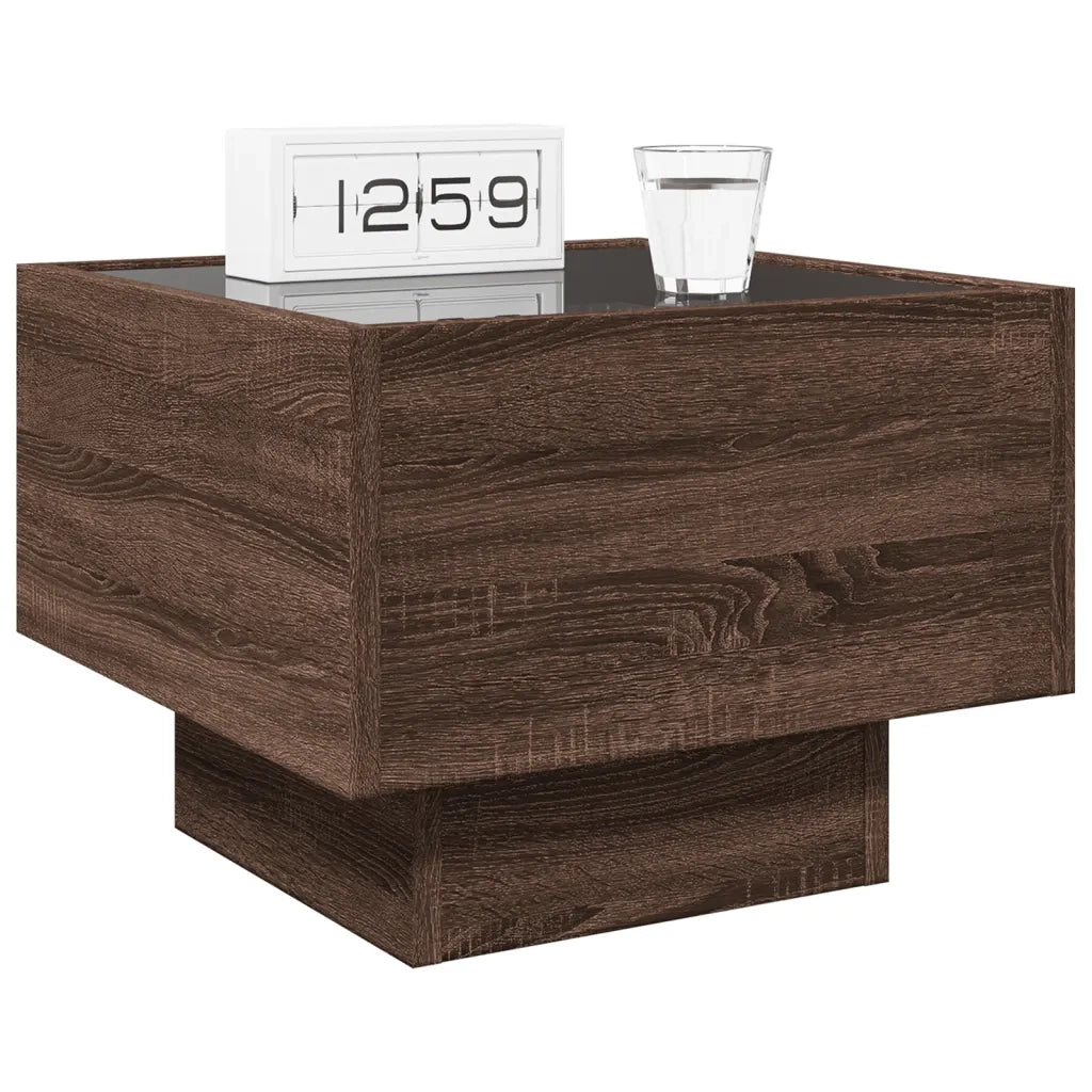 Comodino | Armadio da Notte | Mobiletto da notte con LED Infinity Rovere Marrone 40x40x30 cm