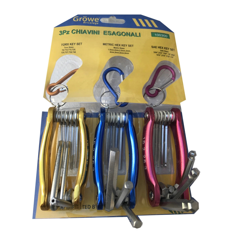 Trade Shop - Kit Set 24 Pezzi Chiavini Pieghevoli Torx Forati Esagonali Sferici Ball Point -