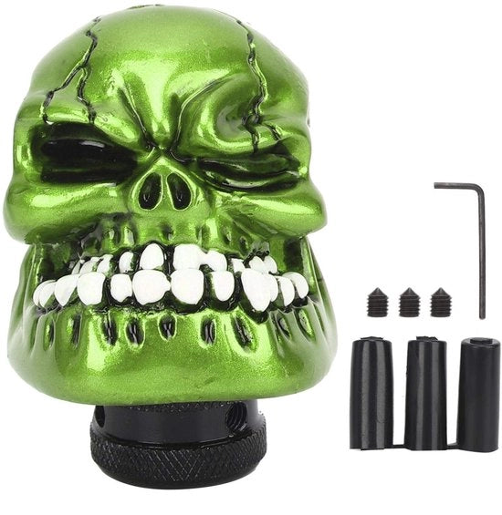 Accessorio per veicoli a cambio manuale - Manopola di regolazione del cambio - Colore verde - Stick testa di teschio - Adatto per veicoli a cambio manuale