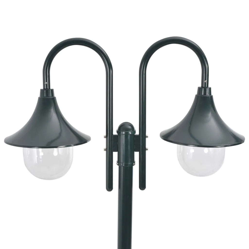 Lampione da Giardino E27 220 cm Alluminio 2 Lampade Verde Scuro CFW6061494