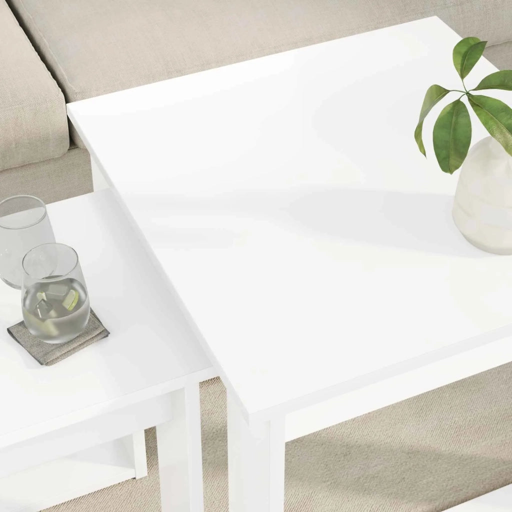 Set di Tavolini da Caffè 2 pcs Bianco Legno multistrato