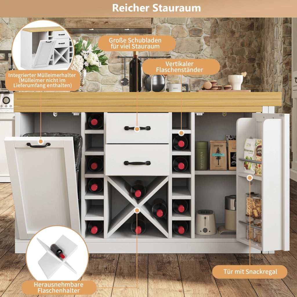 Isola cucina girevole 360° con contenitori, bianca
