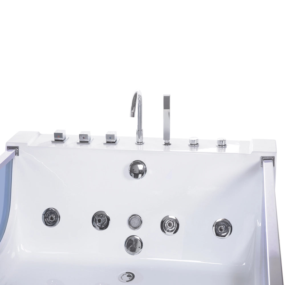 Vasca Idromassaggio Bianco Sanitario Vetro Acrilico Frontale Trasparente Illuminato LED Rettangolare Doppio 107 x 156 cm
