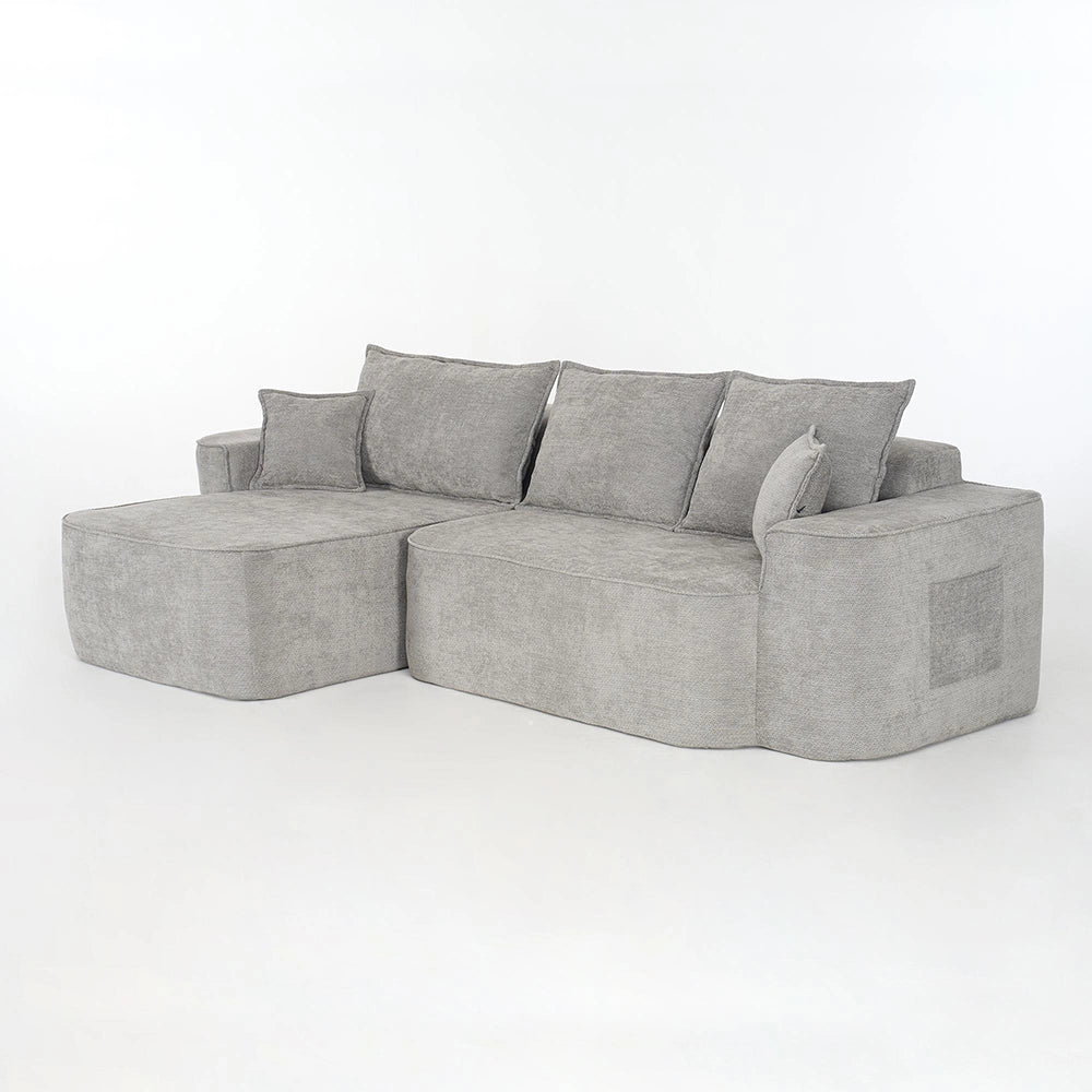 Divano angolare modulare "Cloud Couch" - Xylo - 262 cm con chaise longue, seduta profonda XXL, tessuto chenille grigio