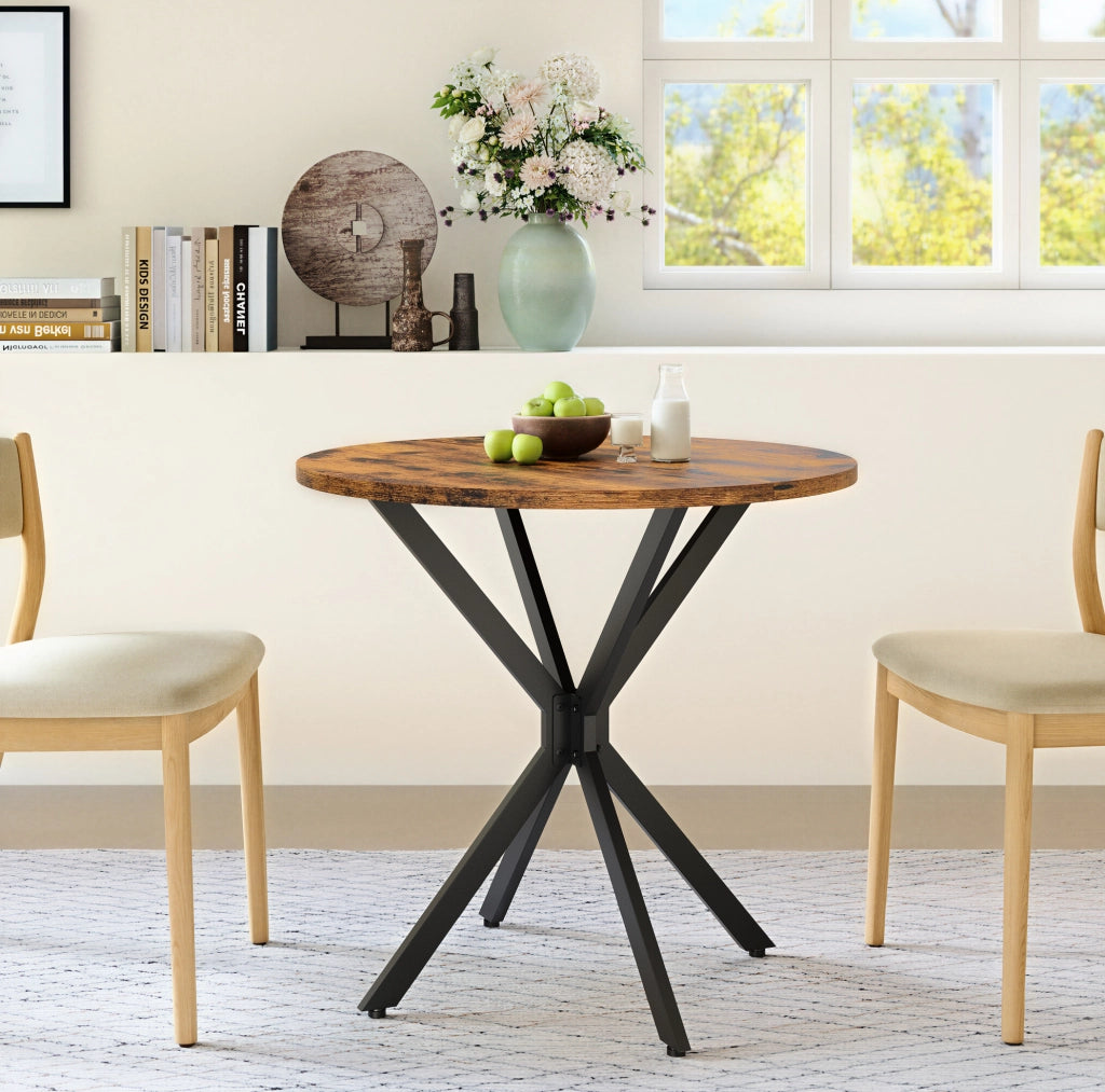 Tavolo rotondo in stile industriale ?80 cm con gambe a X; marrone vintage e nero