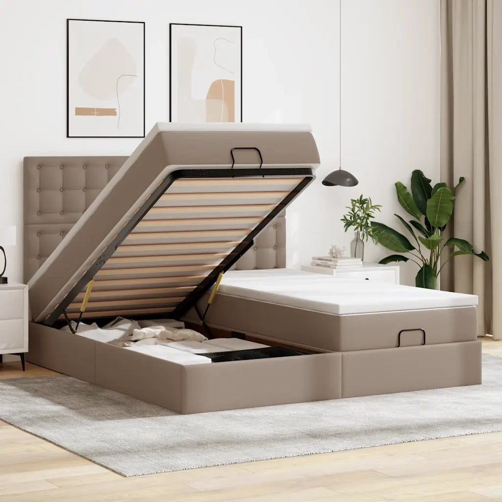 vidaXL Pouf Letto con Materassi e LED Cappuccino 180x200cm Similpelle