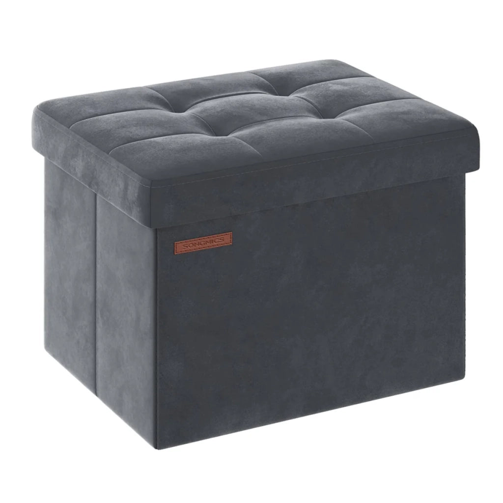 Panca/contenitore pieghevole in velluto con poggiapiedi e coperchio 31 x 41 x 31 cm capacità di carico 130 kg per ingresso/soggiorno grigio 12_0004136