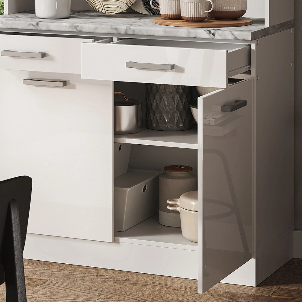 Cucine componibili piccole R-Line Bianco lucido/Bianco 100 cm, PL Marmo Vicco