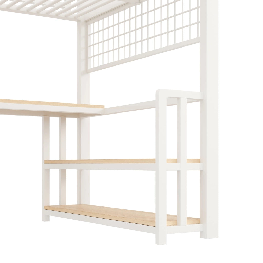 LETTO A SOPPALCO 140x200 cm Metallo e MDF Bianco con scrivania