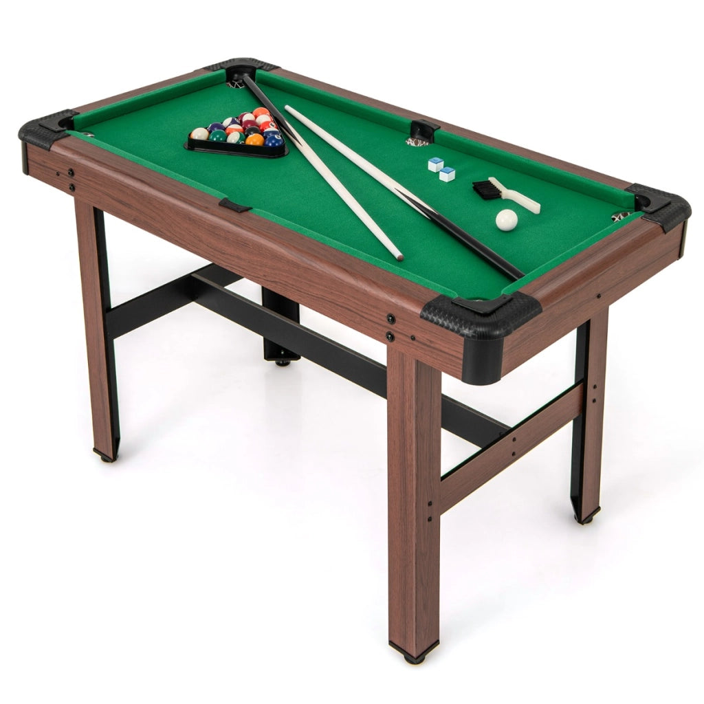 Tavolo da biliardo 122cm con set completo di palline 2 steccette 2 gessi, Tavolo da gioco da biliardo in legno Verde-Stanza dei giochi