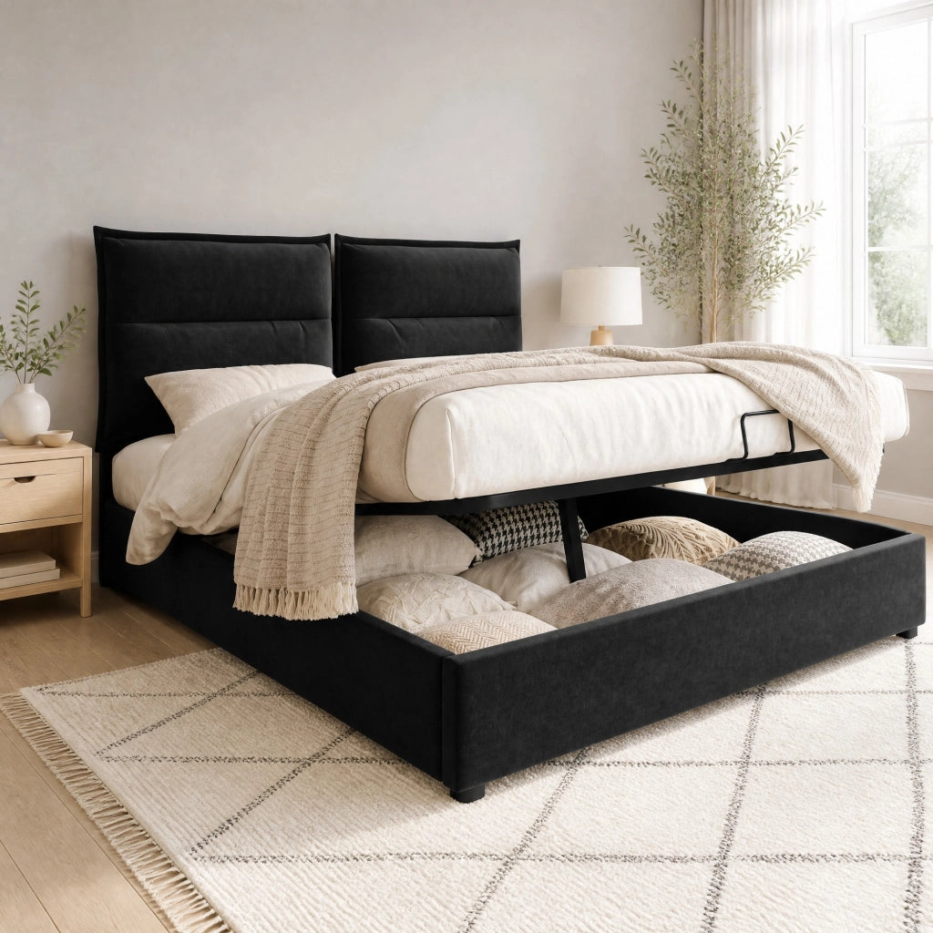 Letto matrimoniale 140x200 cm contenitore in velluto nero