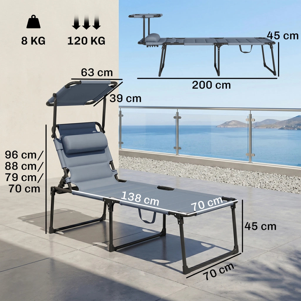 Chaise Longue da Giardino con Tettoia Regolabile ¨C zephmum ¨C Grigio 70x200x45 cm