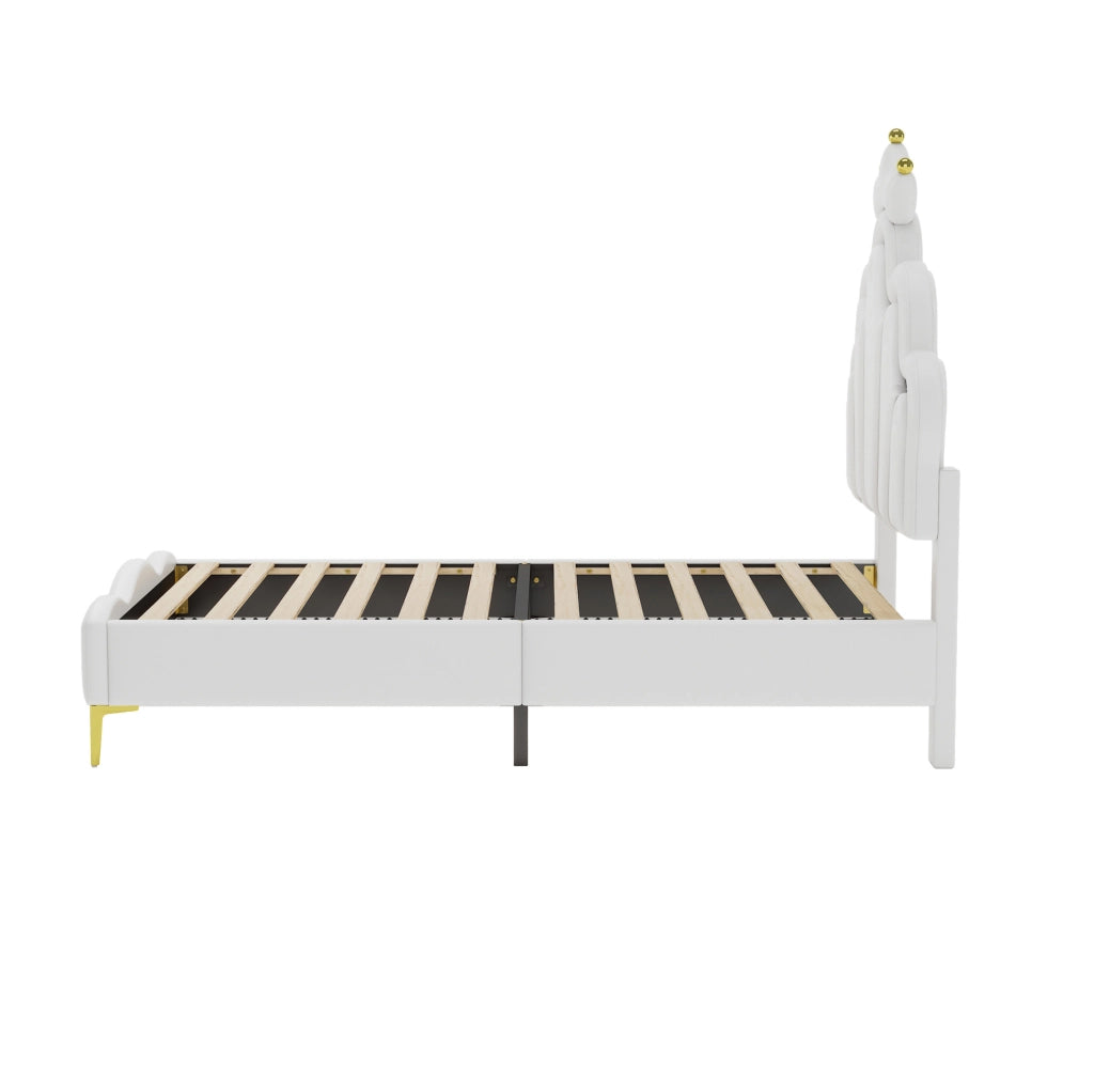 Letto matrimoniale 90x200 cm con testiera a nuvola e luci LED; PU; bianco