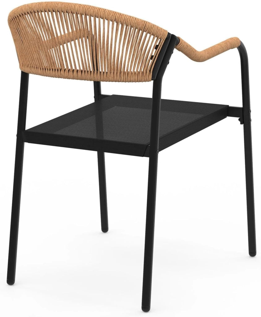 Set di 6 sedie da giardino Madeira in metallo, corda e textilene nero e rattan chiaro