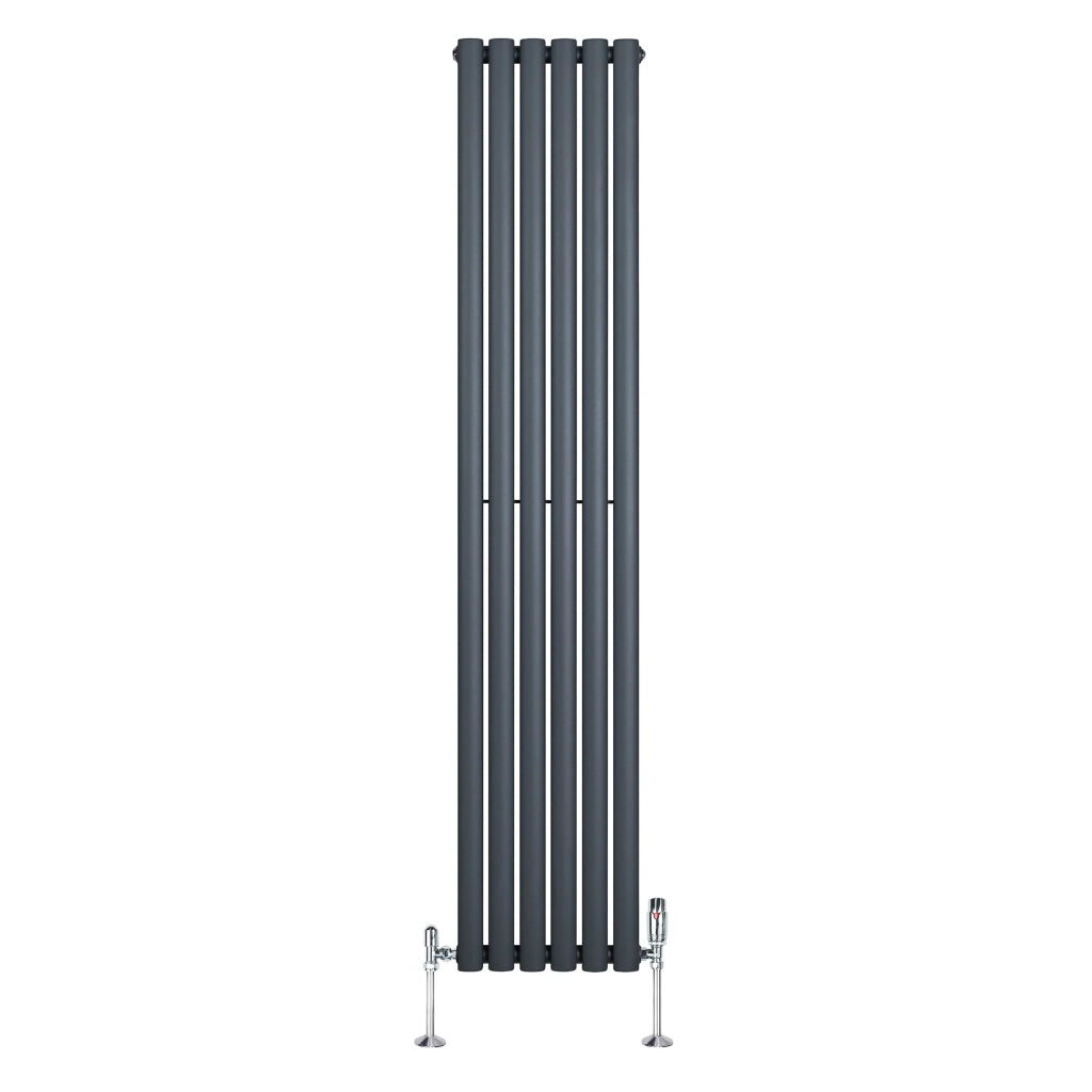Radiatore Verticale Ovale 1800x360mm Grigio Antracite con Valvole TRV