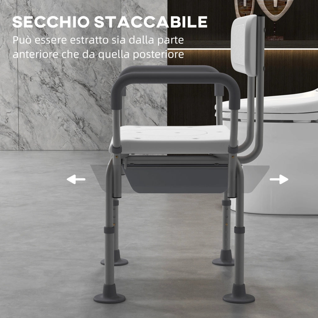 Sedia da Doccia 3 in 1 con Schienale e Braccioli Altezza Regolabile e Piedini Antiscivolo Bianco