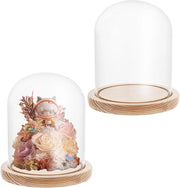 Stantuffa in vetro con base in legno - Decorazione per bambole e candele - 16 cm alto - 12 cm di diametro