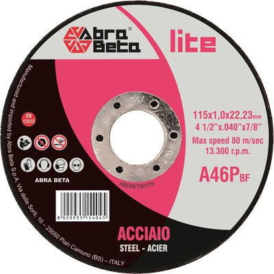 DISCO ABRASIVO TAGLIO FERRO ABRABETA - MM 115X22,2 H.MM 1,0- 50 pezzi