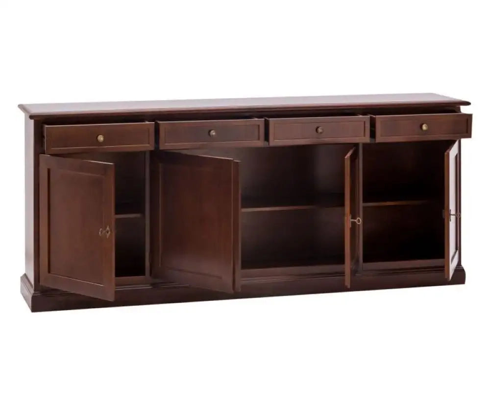 shopinnovativo Credenza color noce con 4 ante e 4 cassetti, in stile classico,Â  in legno e mdf con rifinitura in noce lucido 205x42x85