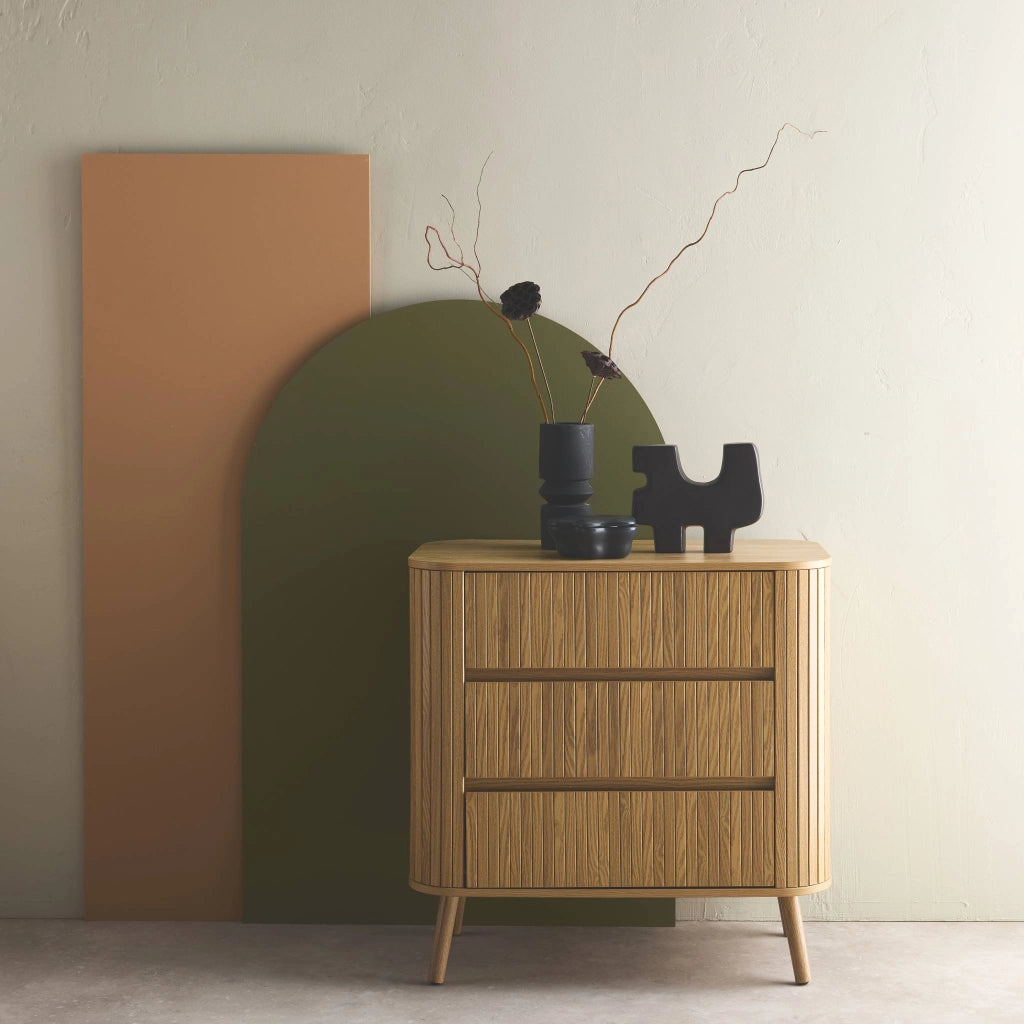 Cassettiera decorata con righe 3 cassetti, marrone naturale