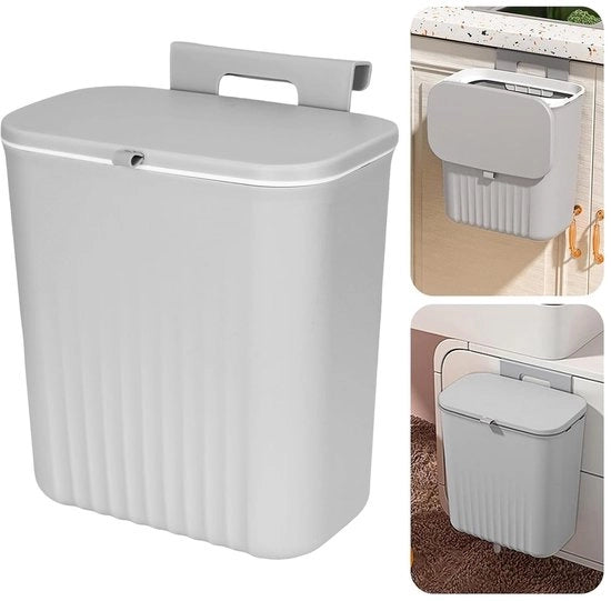 Contenitore di Rifiuti 9L - Contenitore di Rifiuti da Contropiano - Contenitore di Rifiuti con Coperchio - Contenitore di Rifiuti da Parete - Contenitore di Rifiuti per Cucina - Materiale in PET Riciclabile - Contenitore di Rifiuti con Coperchio