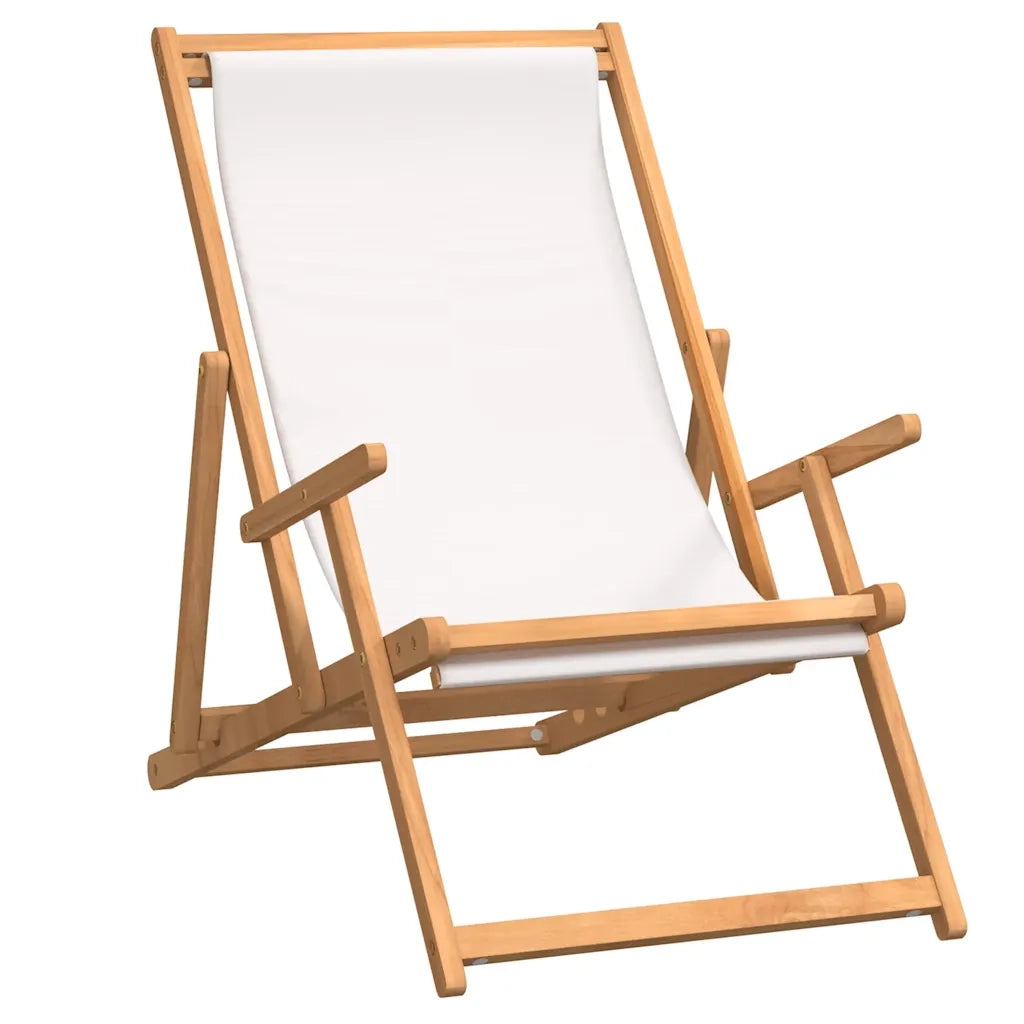 Sdraio Pieghevole da Spiaggia in Legno Massello di Teak Crema 317696
