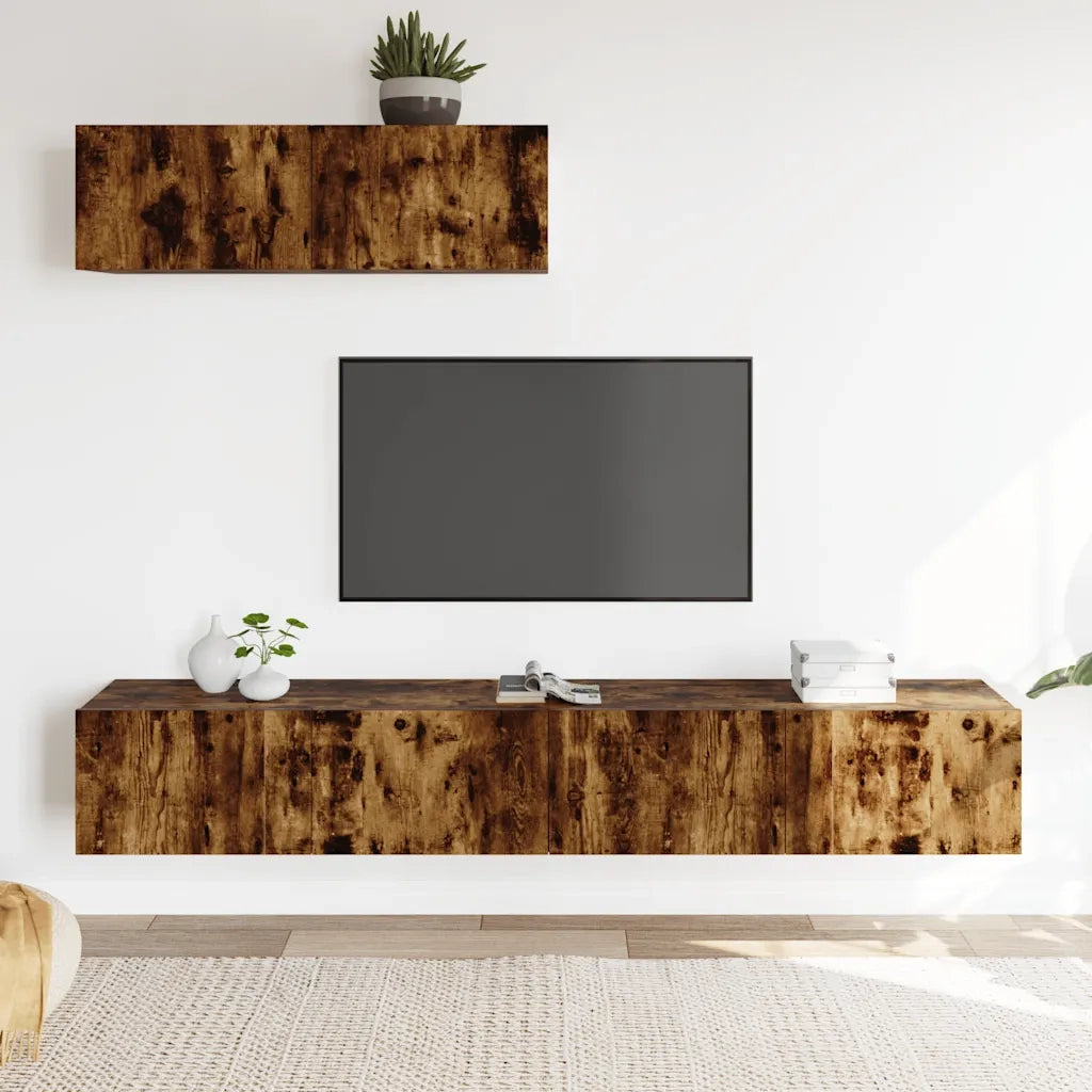 Set Mobili Porta TV 3 pz Rovere Fumo in Legno Multistrato 3114483