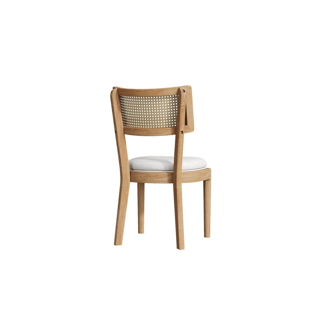 Set di 4 sedie da pranzo 50x58x88 cm con schienale in rattan e cuscini in lino; legno naturale