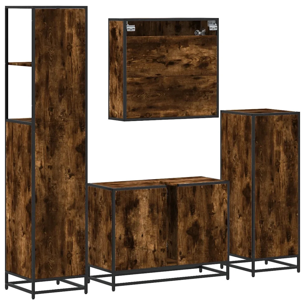 vidaXL Set Mobili da Bagno 4 pz Rovere Fumo in Legno Multistrato