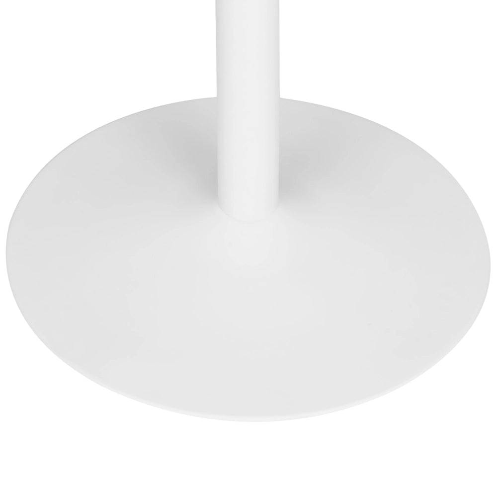Tavolo da pranzo e da cucina rotondo in stile boho con piano in MDF (ø 90 cm), base in ferro verniciata a polvere e impiallacciatura in rovere chiaro