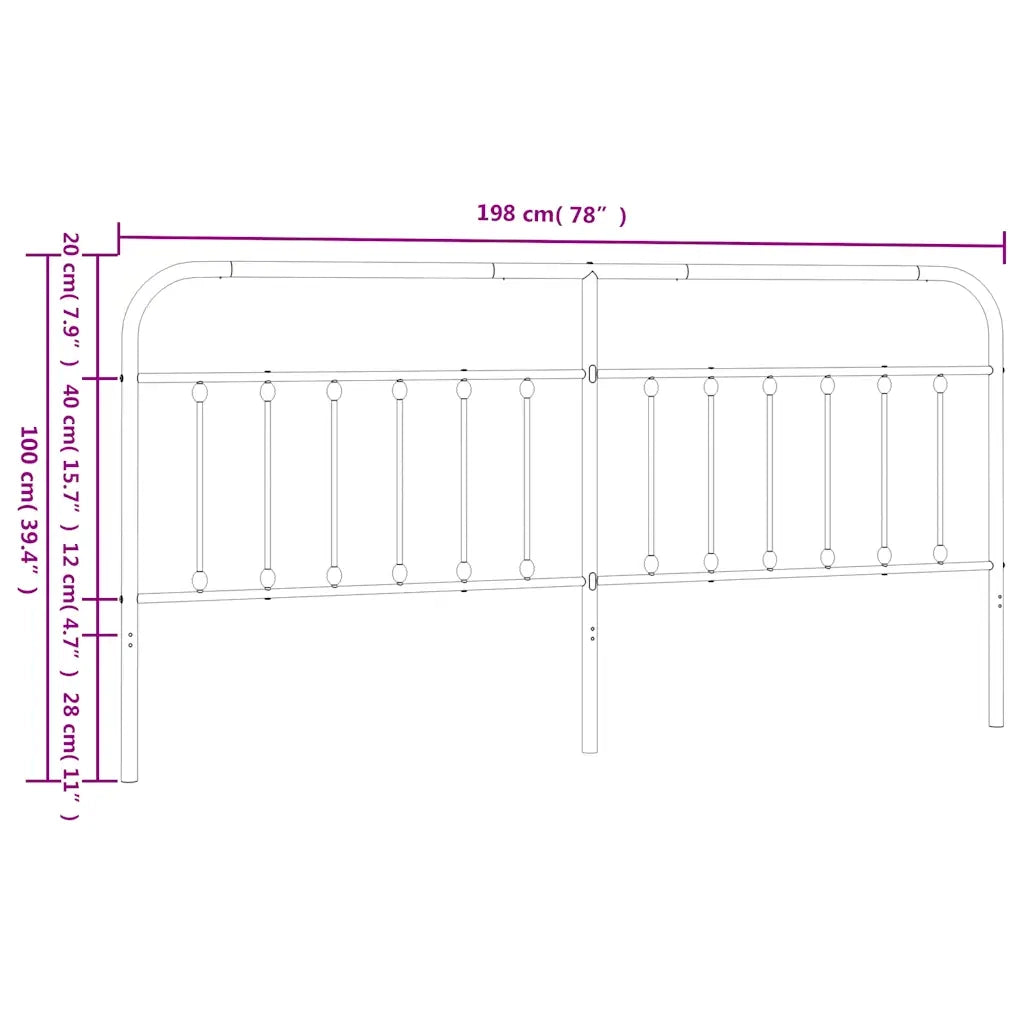 vidaXL Testiera in Metallo Nero 193 cm