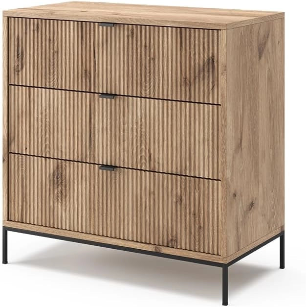Cassettiera Eliza, Nero/quercia, 80 x 81.2 cm con 3 cassetti, per la conservazione e l’organizzazione in soggiorno o camera da letto