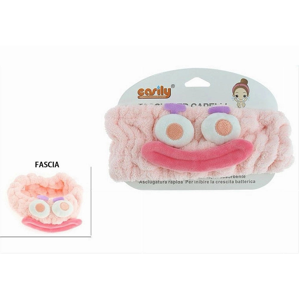 Trade Shop - Fascia Per Capelli Doccia Shampoo Trucco Spugna Con Design Faccia 3 Colori 10735 -