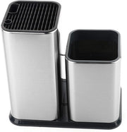 Blocco per coltelli in acciaio inossidabile - Grande e stabile contenitore di stoccaggio - 23,6 x 11,2 cm - Contenitore per coltelli con superficie rimovibile e facile da pulire