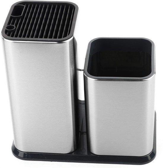 Blocco per coltelli in acciaio inossidabile - Grande e stabile contenitore di stoccaggio - 23,6 x 11,2 cm - Contenitore per coltelli con superficie rimovibile e facile da pulire