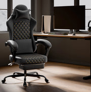 Sedia gaming ergonomica nera con poggiapiedi estraibile