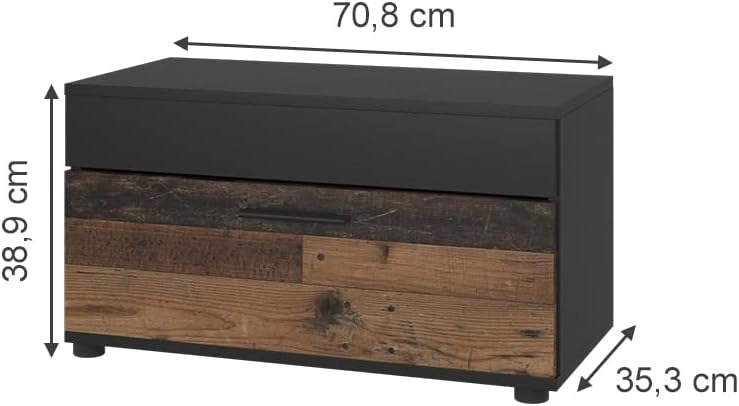 Mobile da soggiorno Berno, Nero/antico, 70.8 x 38.9 cm con porta a battente, adatto per riporre libri e raccoglitori