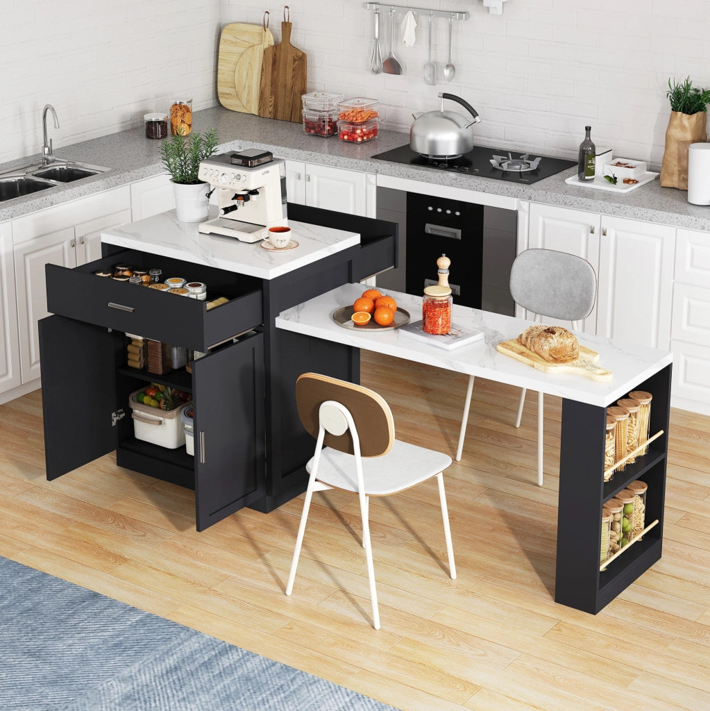 Isola cucina con tavolo estraibile, prese USB e contenitore