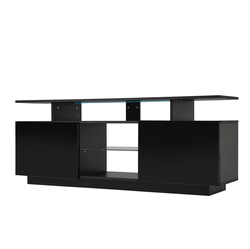 Mobile TV 140x35x55 cm con illuminazione LED controllata da app; in truciolare nero