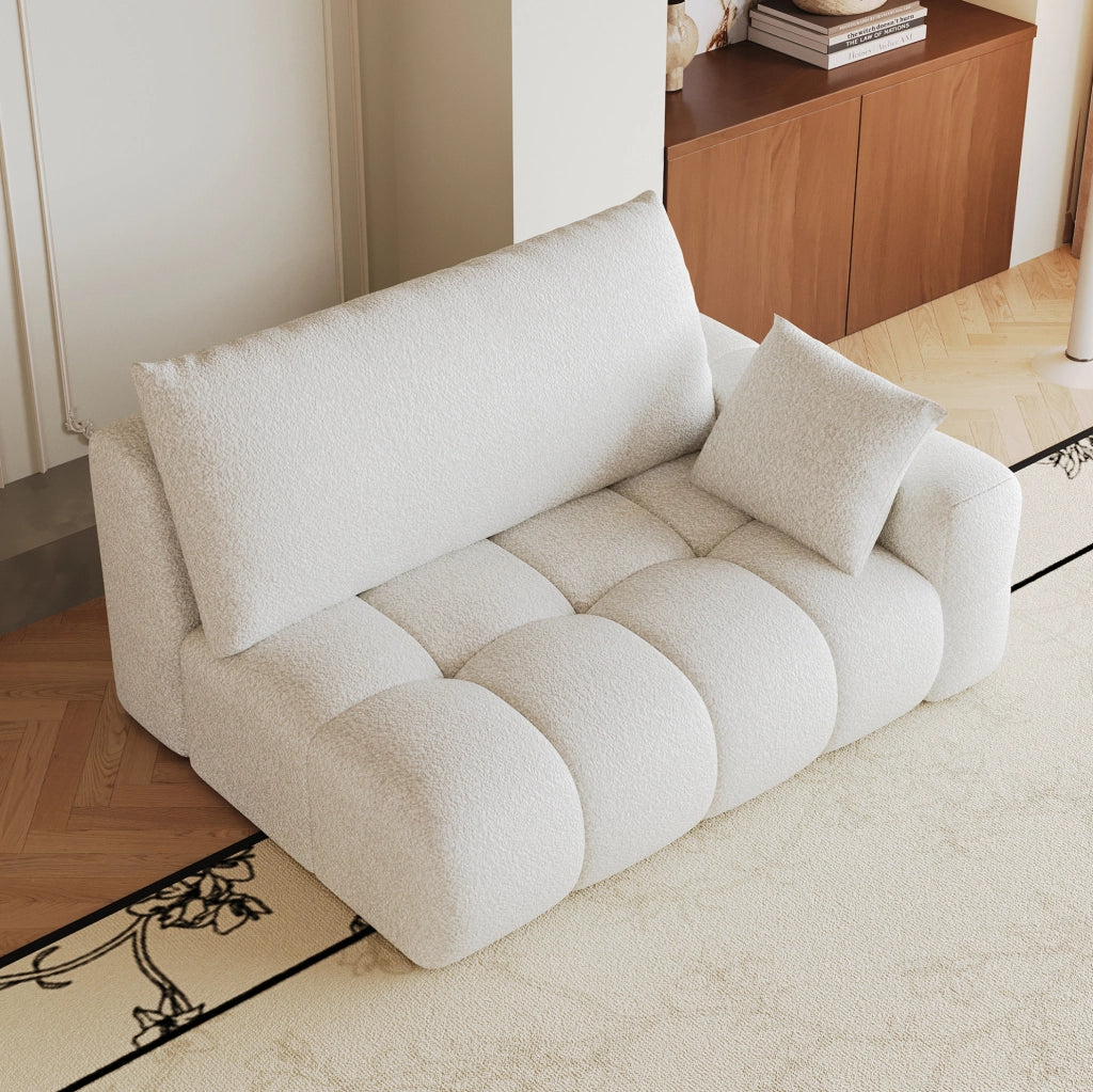 Divano modulare a 2 posti con chaise longue destra, tessuto crema bianco