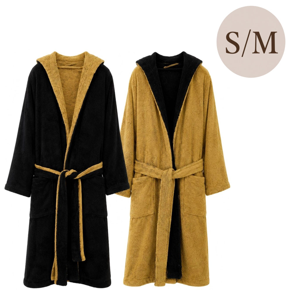Selesi, Accappatoio 100% Cotone con Cappuccio Reversibile, Nero