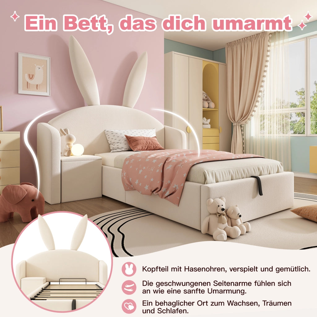 Letto imbottito idraulico 90x200 cm in velluto beige