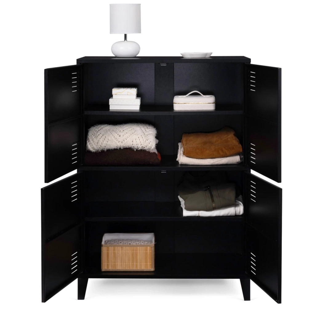 IDMarket - ESTER Armadio di design industriale a 4 ante in metallo nero