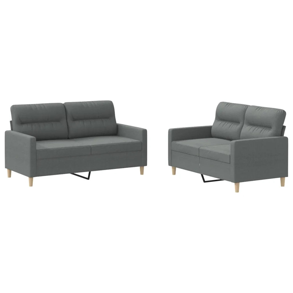 Set di Divani 2 pz con Cuscini Grigio Scuro in Tessuto 3201601