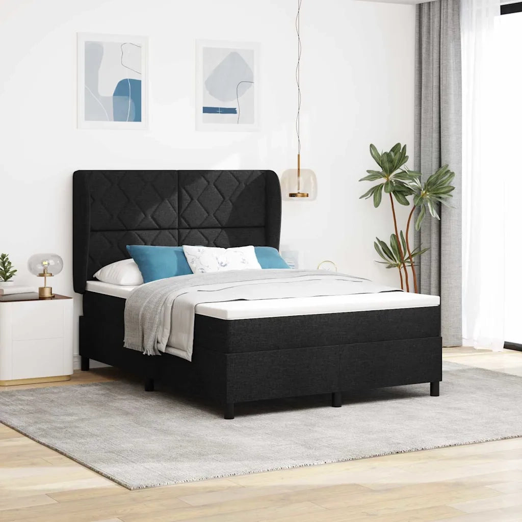 Letto a molle con materasso Nero 140 x 200 cm Tessuto 3340629