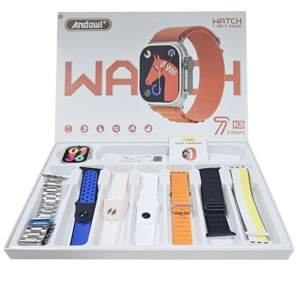 Trade Shop - Smartwatch K3 Orologio Con 7 Cinturini Intercambiabili Chiamate Bluetooth Controllo Musica -