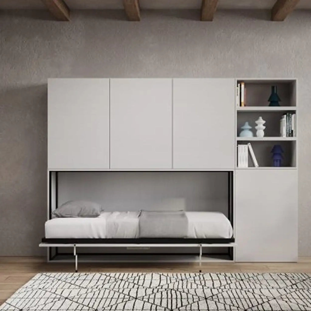 Letto singolo a scomparsa Kando comp.E con materasso bianco frassino
