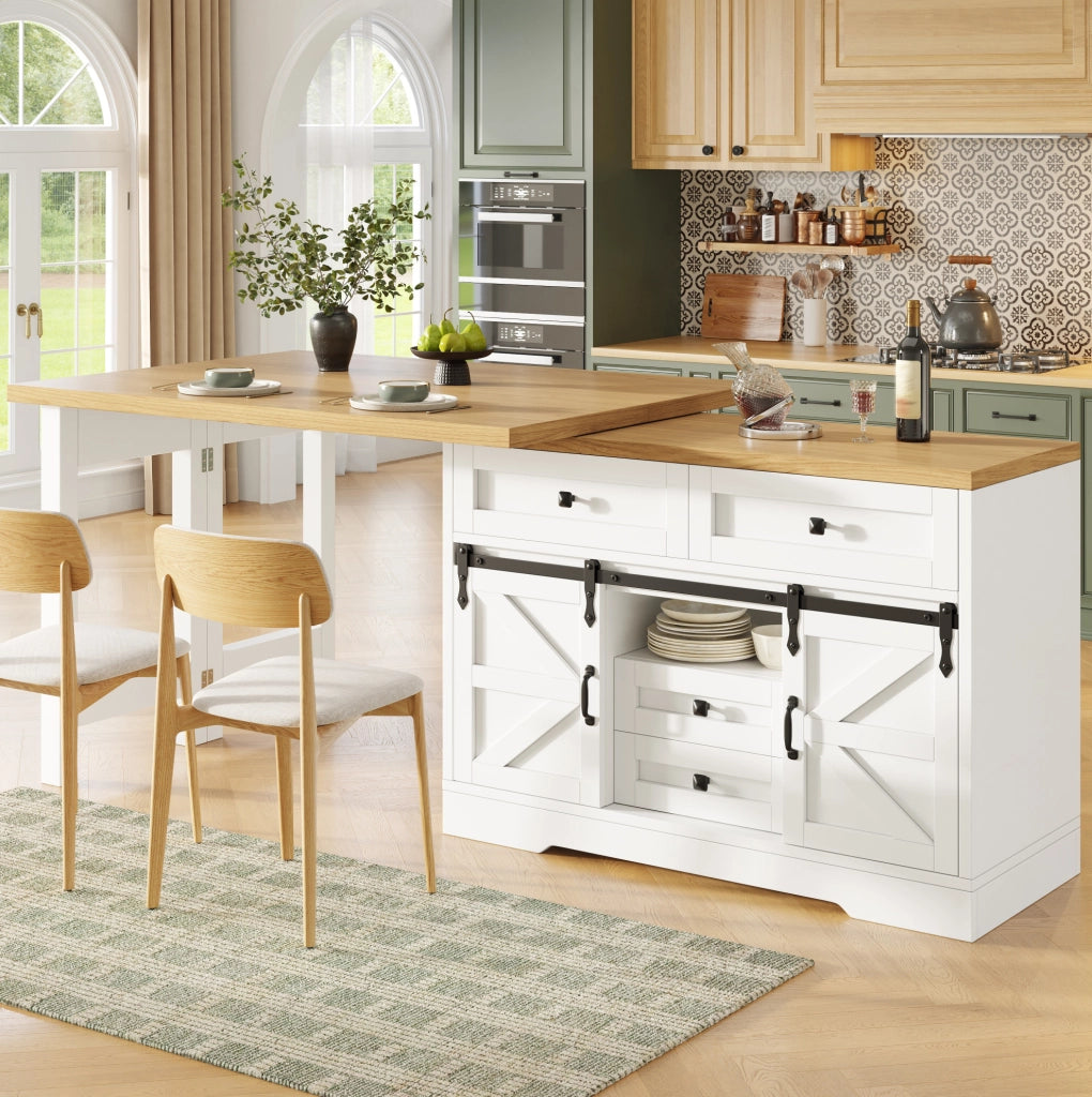 Isola cucina in MDF con tavolo estensibile e pannelli girevoli