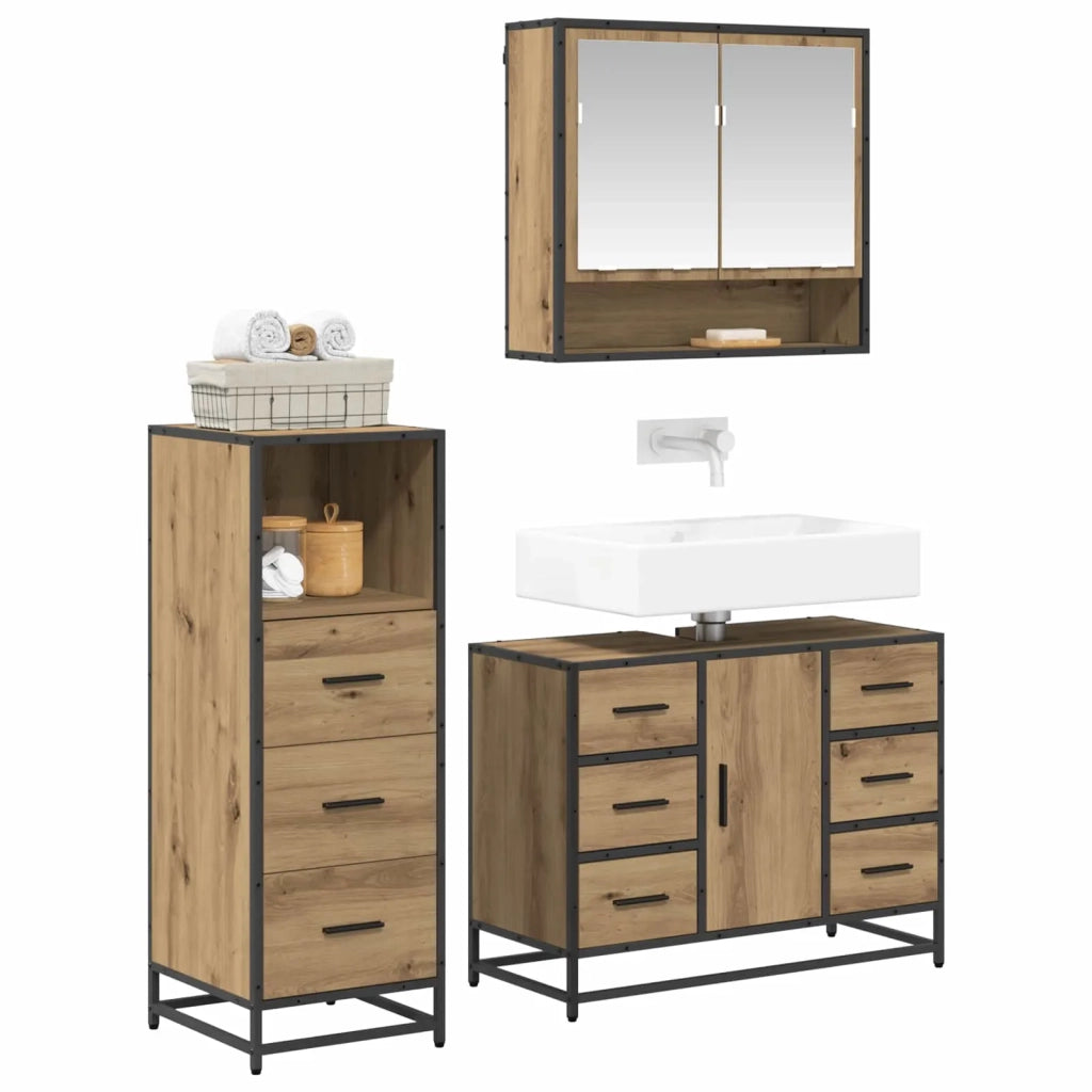 Set di mobili per il bagno 3 pz Rovere artigianale 3402495