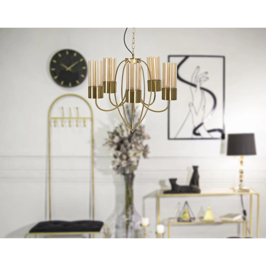 Lampada a Sospensione VKH78, Oro, Metallo, 60x60x103 cm